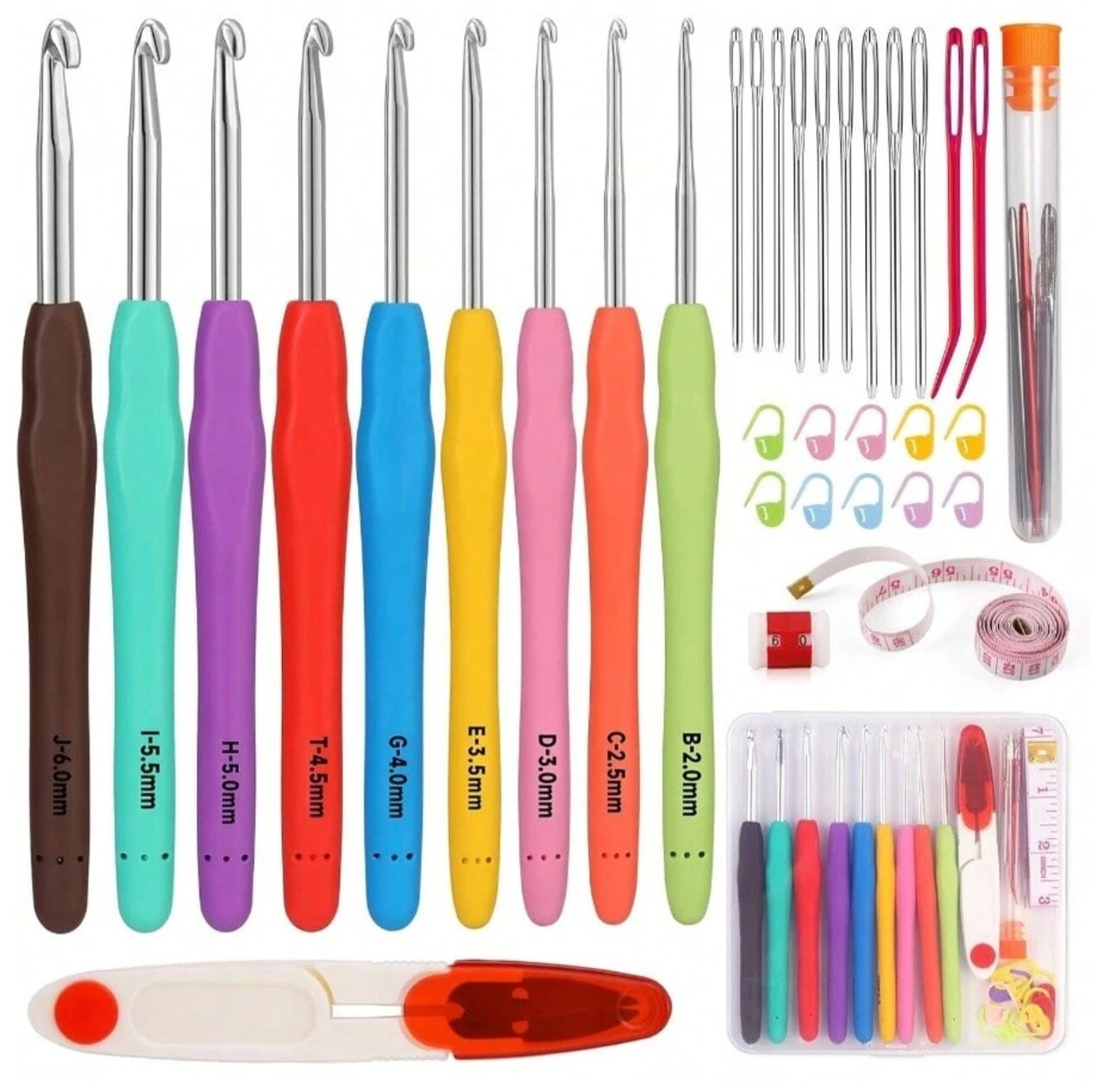 53-Piece Crochet Hook & Knitting Needle Set – 12 Sizes (2.0 mm–8.0 mm) with Ergonomic Handles for Beginners & Craft Lovers